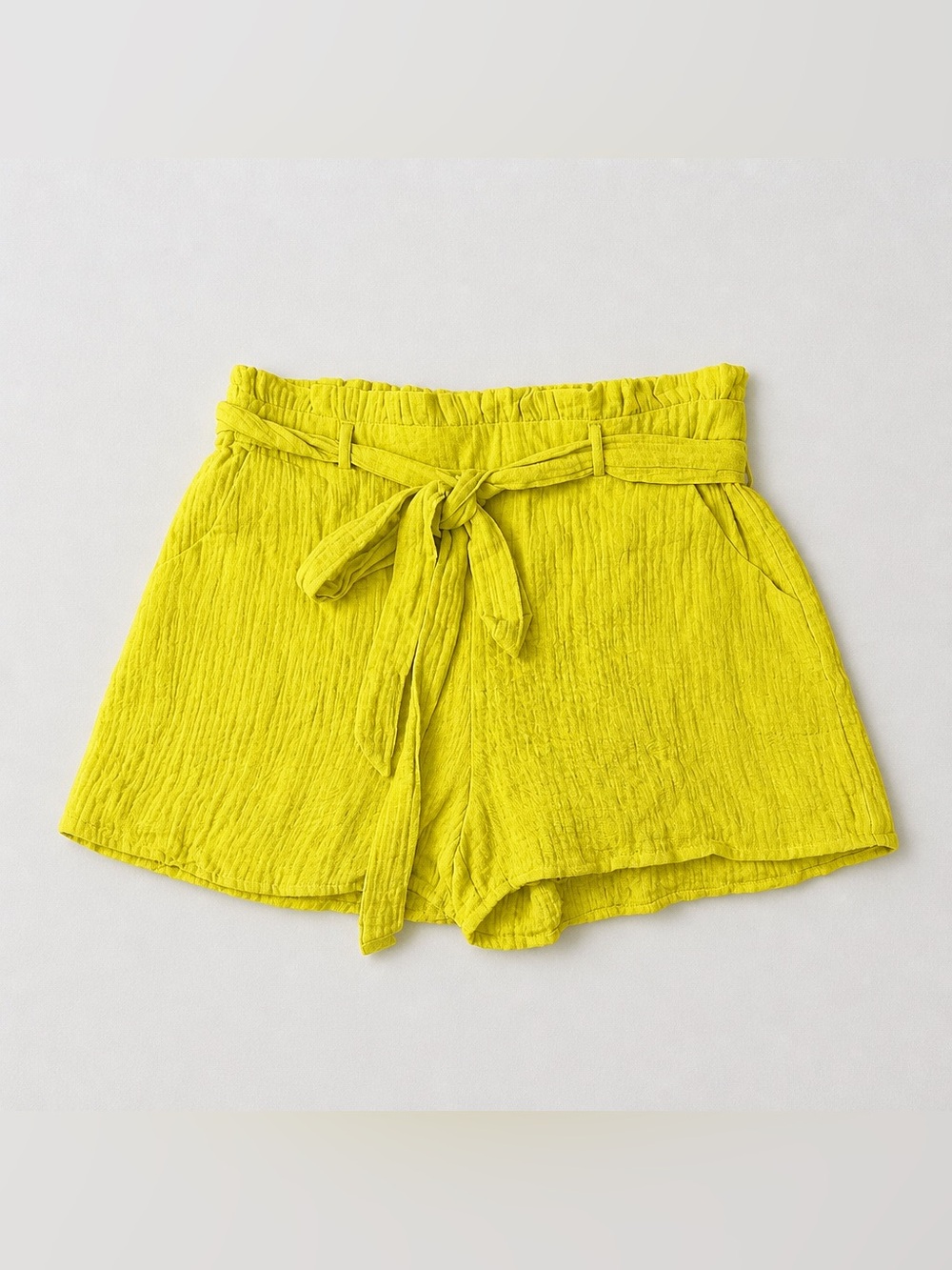 Lulu's High-Waist Tie-Belt Shorts in Bright Yellowish Green